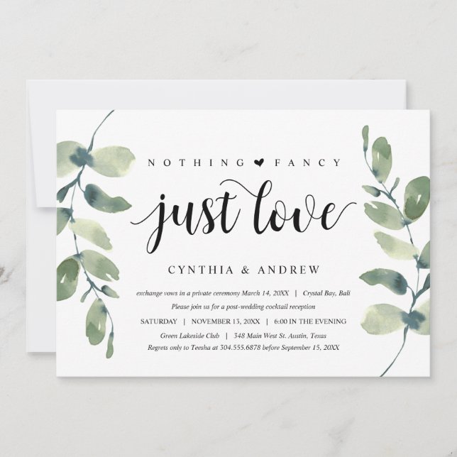 Convite Verde Eucalipto, Tinta Preta, Casamento Fuga (Frente)