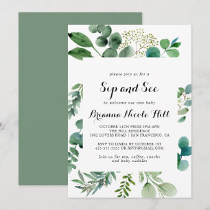 Convite Verde Eucalyptus Calliografia Sip e Veja