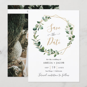 Convite Verde Eucalyptus Quadro geométrico Salvar a Data