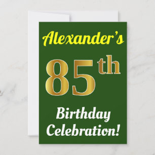 Convite Verde, Faux Dourado 85º aniversário Celebração + N
