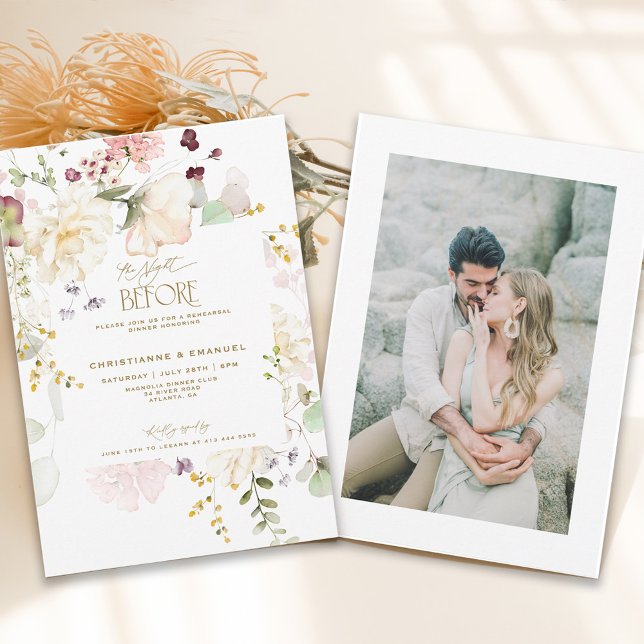 Convite Verde Floral A Noite Antes Do Janto De Ensaio (Criador carregado)