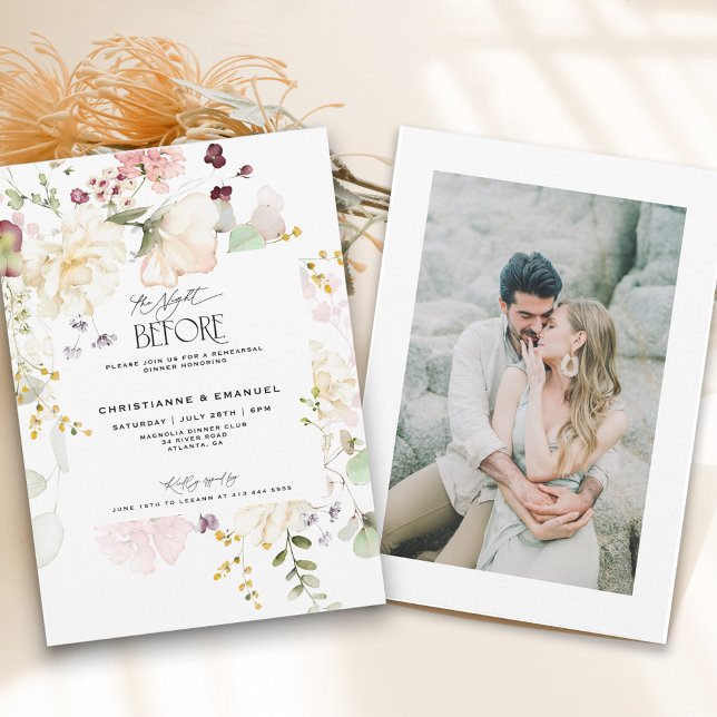 Convite Verde Floral A Noite Antes Do Janto De Ensaio (Criador carregado)