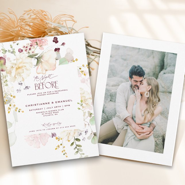 Convite Verde Floral A Noite Antes Do Janto De Ensaio (Criador carregado)