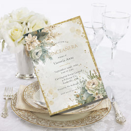 Convite Verde Floral Água Dourada Cinecañera