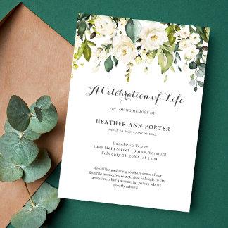 Convite Verde Floral Elegante Celebração do Funeral da Vid