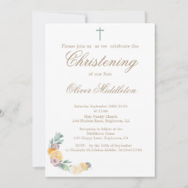 Convite Verde Floral para Christening ou Baptism