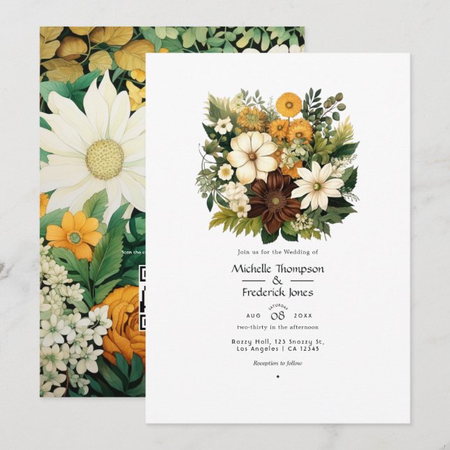 Convite Verde Floresta, Marrom Chocolate, Casamento Marrom (Frente/Verso)