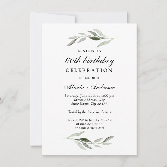 Convite Verde Folha Mens ou Mulheres 60ª Festa de aniversá (Frente)