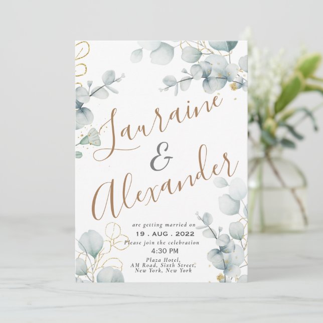 Convite Verde folhagem eucalipto verde floral jardim (Em pé/Frente)