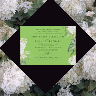 Convite Verde limão Branco Hydrangea Casamento de Ambos os