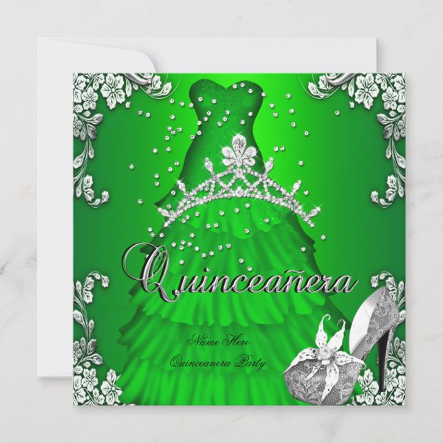 Convite Verde limão de aniversário da Quinceanera 15 (Frente)