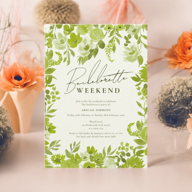 Convite Verde limão de boho pintado com solteiro no fim de (Boho lime green hand painted bachelorette weekend invitation)
