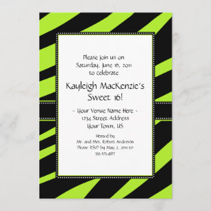 Convite Verde limão e Black Zebra Stripes Sweet 16 Invita