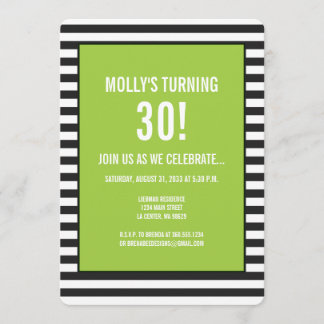 Convite Verde limão no partido Black and White Stripe