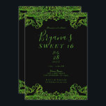 Convite Verde limão Sparkle Glitter Black Sweet 16 Party<br><div class="desc">Personalizar para qualquer evento</div>