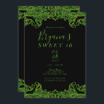Convite Verde limão Sparkle Glitter Black Sweet 16 Party<br><div class="desc">Personalizar para qualquer evento</div>