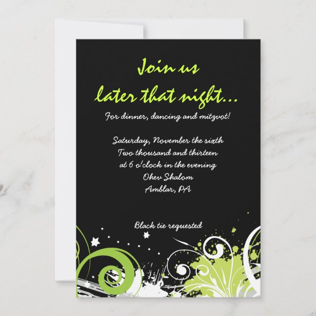 Convite VERDE LIMÃO SWIRLS & STARS Bat Mitzvah Party Card (Frente)