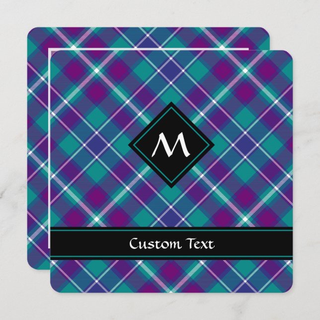 Convite Verde marinho, Roxo e Tartan Azul (Frente/Verso)