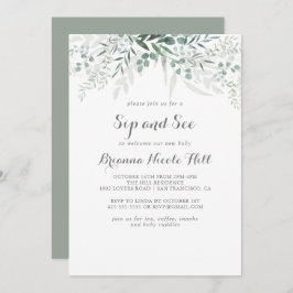 Convite Verde Minimalista Eucalyptus Sip and See