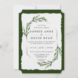Convite Verde Moderno Deixa Casamento Dourado