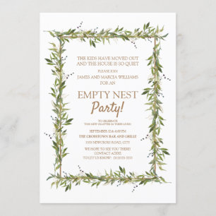 Convite Verde Moderno Deixa Dourado Festa de Ninho Vazio