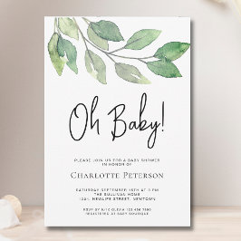 Convite Verde Moderno Oh Chá de fraldas Bebê