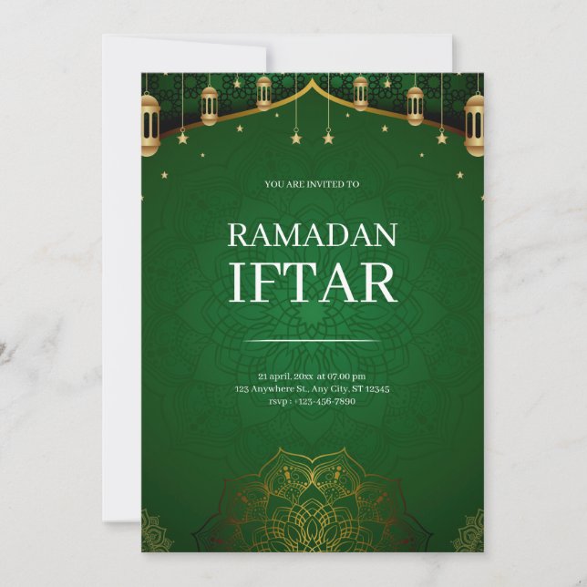 Convite Verde Moderno Ramadan Iftar (Frente)