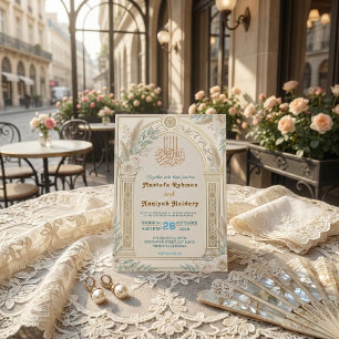 Convite Verde Musgo Creme Azul Floral Luxo