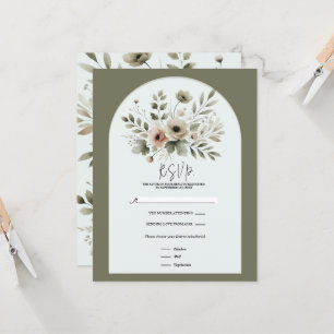 Convite Verde Oliva Caqui Floral Aquarela RSVP