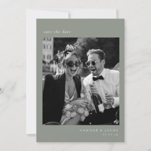 Convite Verde Oliva Minimalista Elegante Foto Salve a data