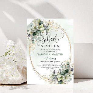Convite Verde Oliva Sweet 16 Aquarela Verdejante