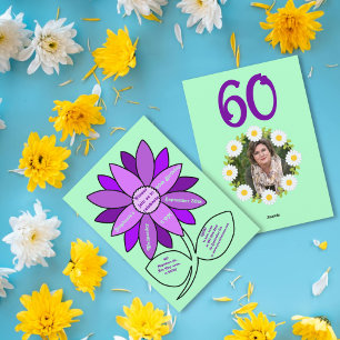Convite Verde pálido 60.º Aniversário Girassol Roxo Simple
