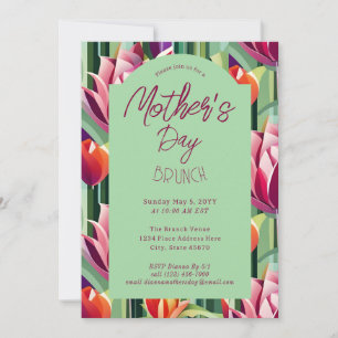 Convite verde para Brunch no Dia das Mães com Flor