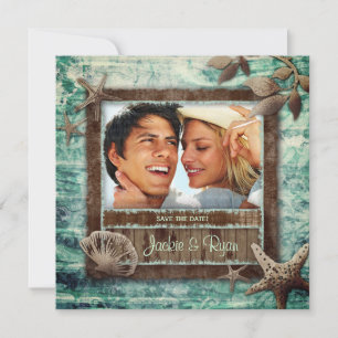 Convite Verde para Casamento de Praia em Sea Shell