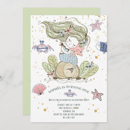 Convite Verde para primeiros aniversarios Sereia