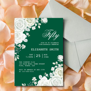 Convite Verde Pastel Branco Rosa Floral Aniversário