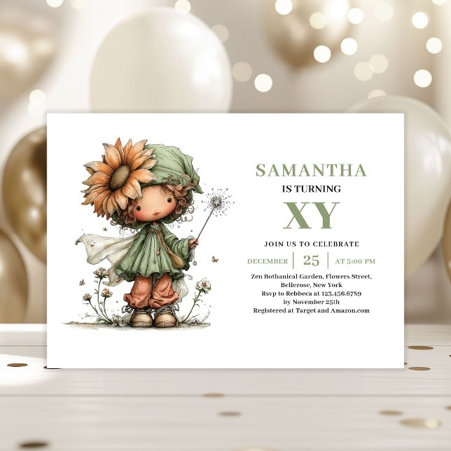 Convite Verde Pastel para Aniversário da Menina Fa (Whimsy Fairy Girl Birthday Pastel Green Invitation)