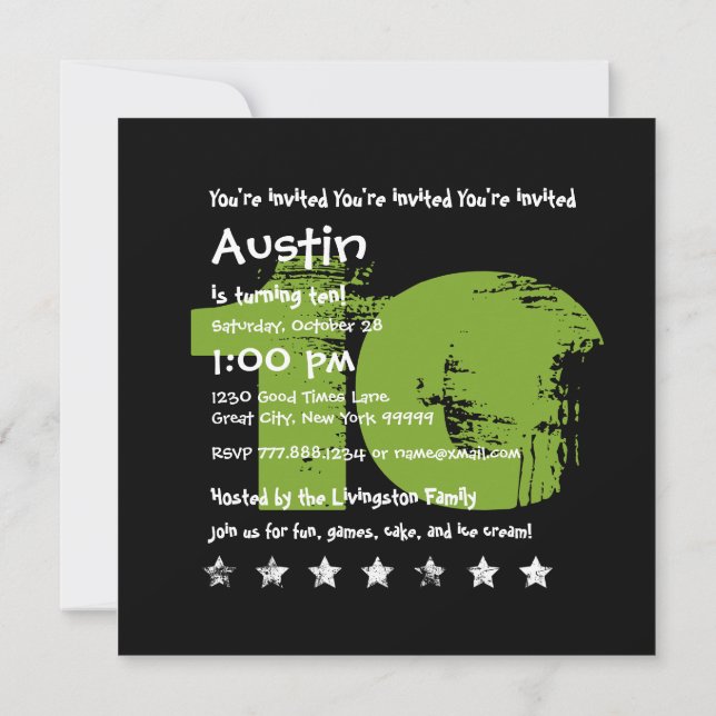 Convite VERDE PRETO 10ª Festa de aniversário 10 anos V02B1 (Verso)