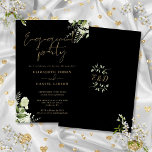 Convite Verde Preto Floral E Festa de noivado Dourada<br><div class="desc">Este elegante convite para festa de noivado floral verde pode ser personalizado com suas informações em tipografia quica com suas iniciais de monograma no verso. Projetado por Thisnotme©</div>