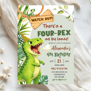 Convite Verde Quatro Rex Solto Aniversário de Quatro Anos