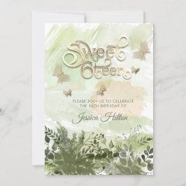 Convite Verde romântico Jardim borboleta doce dezesseis