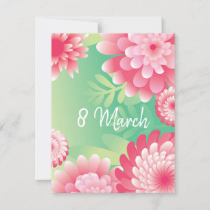 Convite Verde rosa 8 de março. Feliz Dia das Mulheres.
