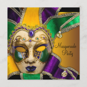 Convite Verde Roxo e Dourado Partido Mascarada
