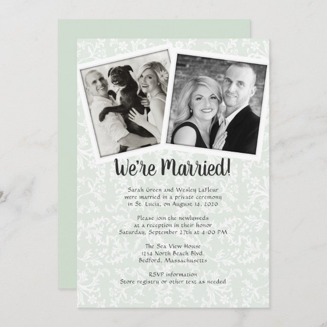 Convite Verde Sage deixa flores apenas para recepção de fo (Frente/Verso)