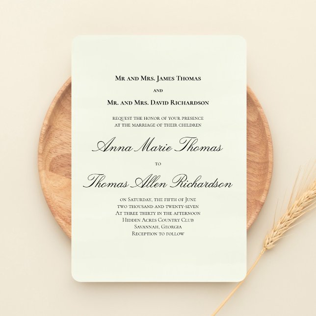 Convite Verde Salvia Botânico Clássico Casamento com Letra (Sage green formal wedding invitation with elegant script and timeless layout.)