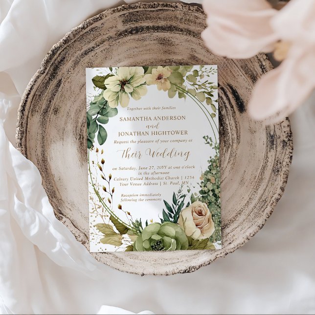 Convite Verde Salvia Eucalipto Floral Casamento Rústico | (Criador carregado)