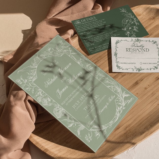 Convite Verde Salvia Floral Boho Botânico Casamento Modern (Criador carregado)