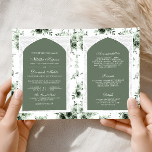 Convite Verde Salvia Floral Macacão de Renda para Casament