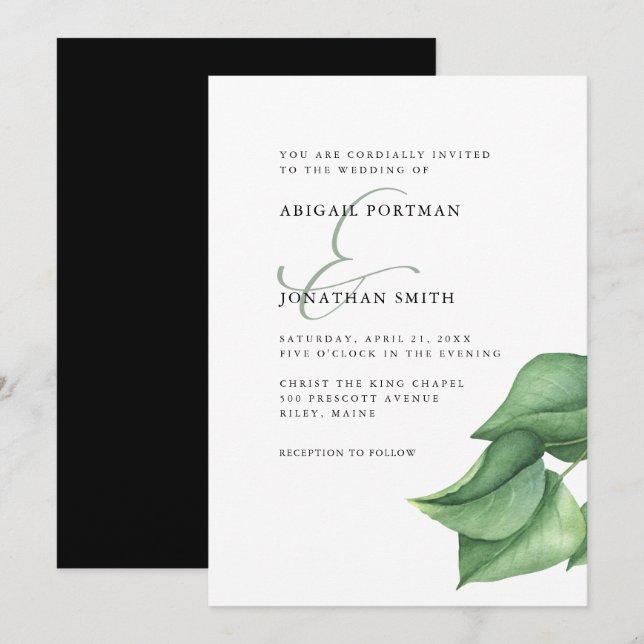 Convite Verde Simples com Casamento Ampersand (Frente/Verso)