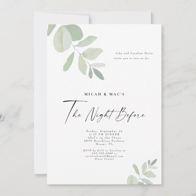 Convite Verde Simples Na Noite Antes Do Janta (Frente)